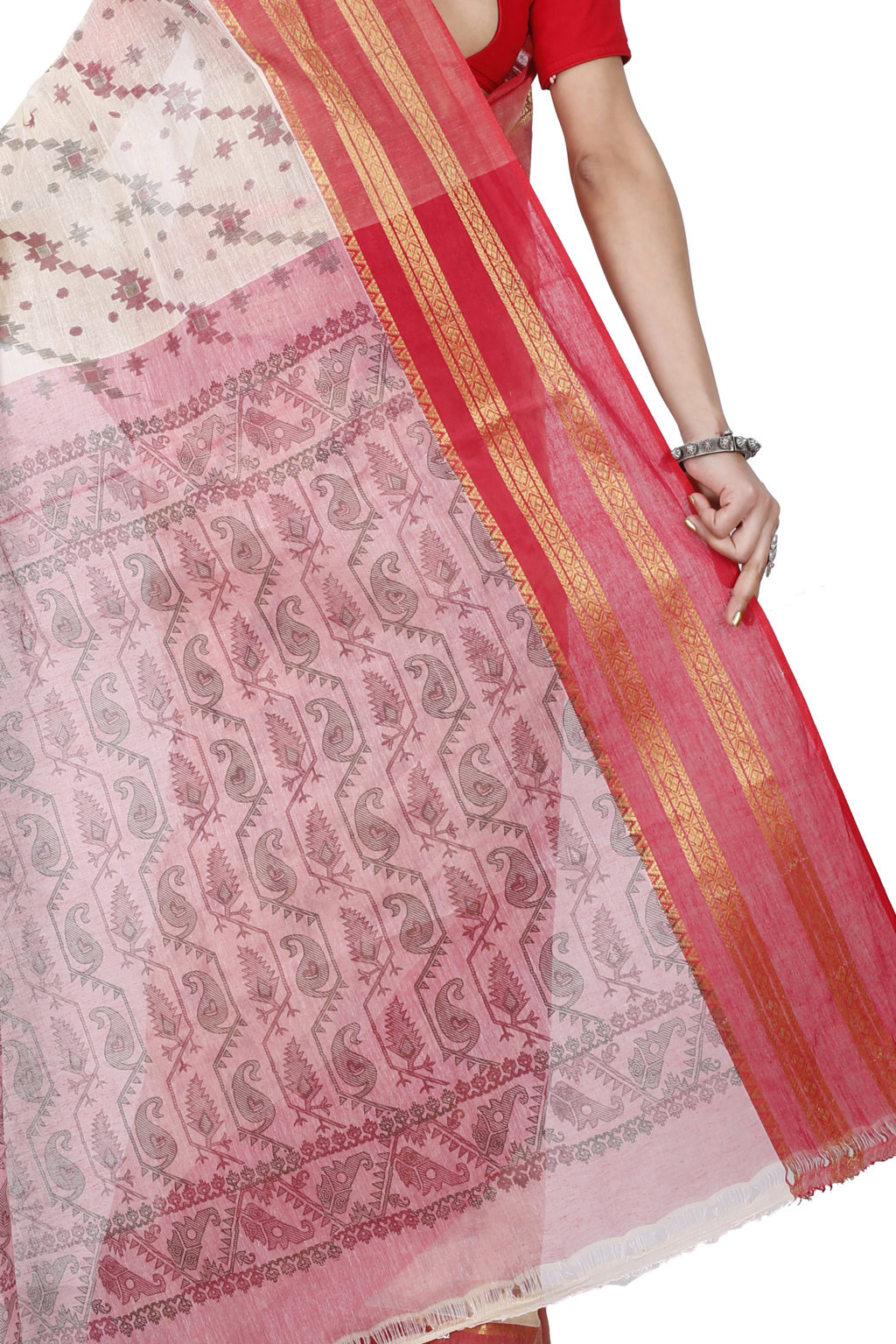 Red Pure Cotton Rashi Print Tant Saree Print (1012)